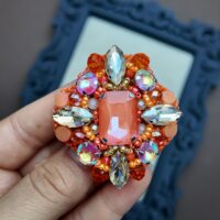 Orange Medal Brooch, handmade jewellery