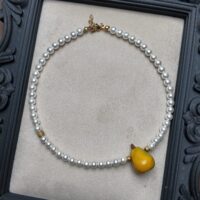 Pearl Yellow Pear Necklace, handmade jewellery