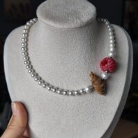 Raspberry Croissant Necklace, handmade jewellery