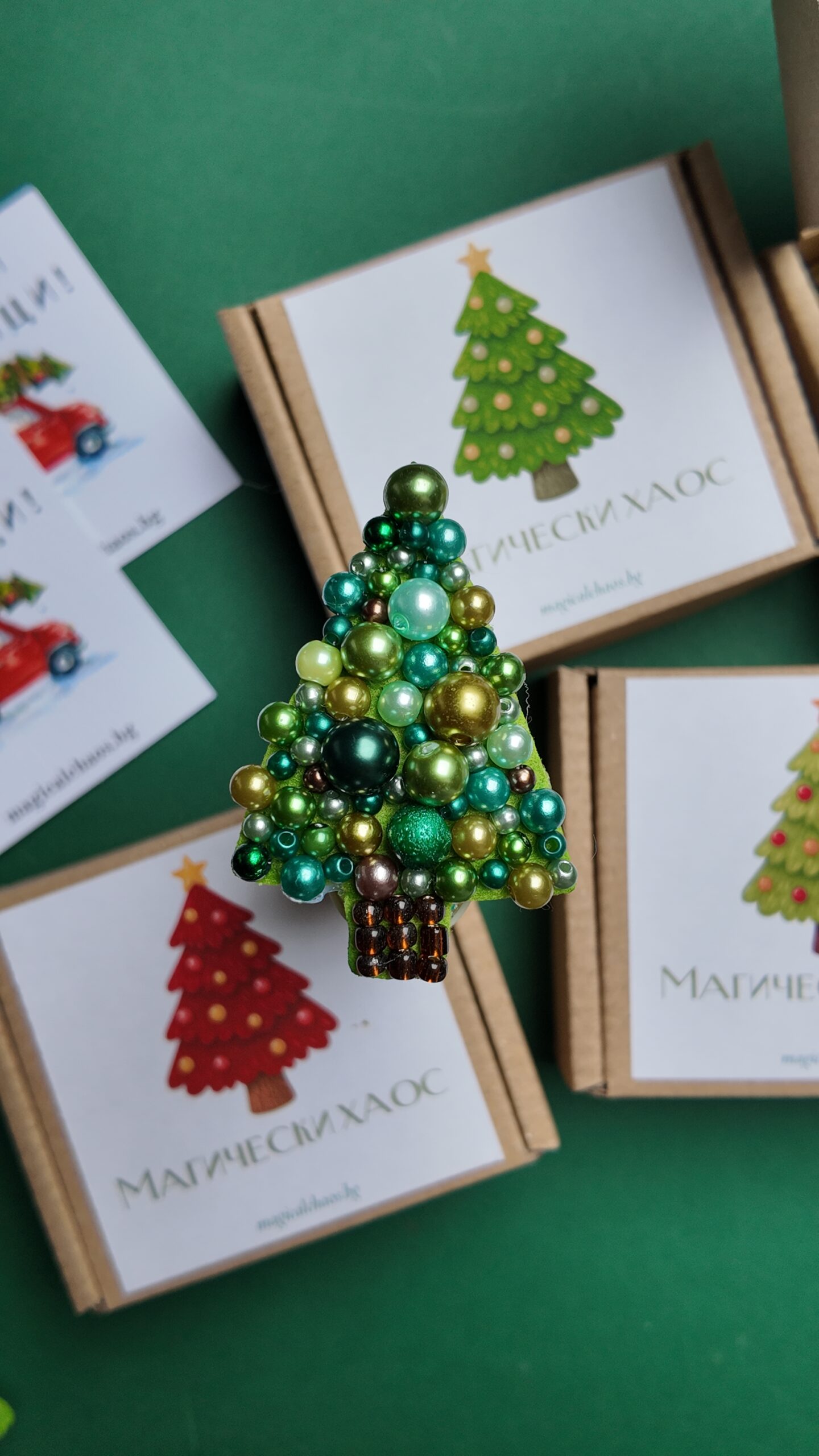 Green tree brooch, handmade jewellery